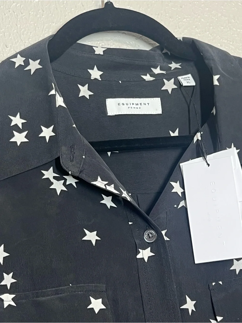 NWT Equipment Slim Signature Silk Shirt Bl White Star Print Size XL